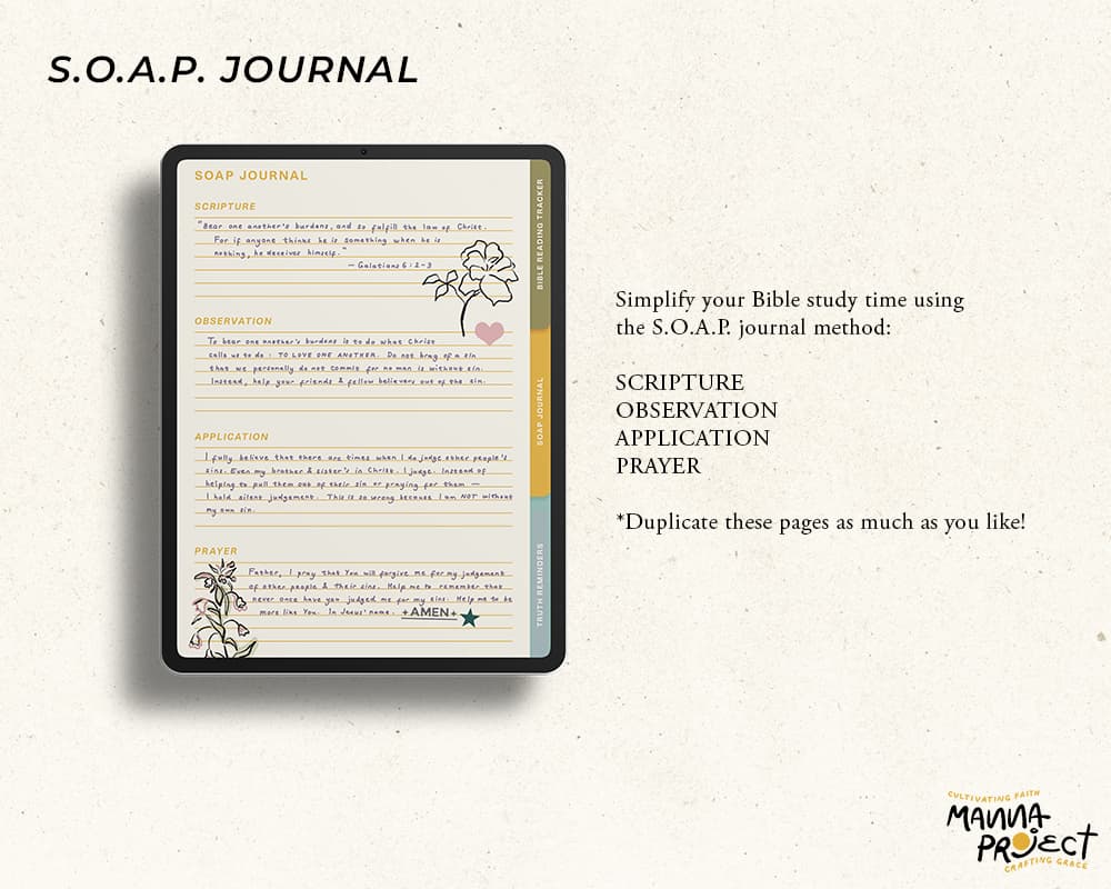 A S.O.A.P. journal page from the Bible Reading Tracker