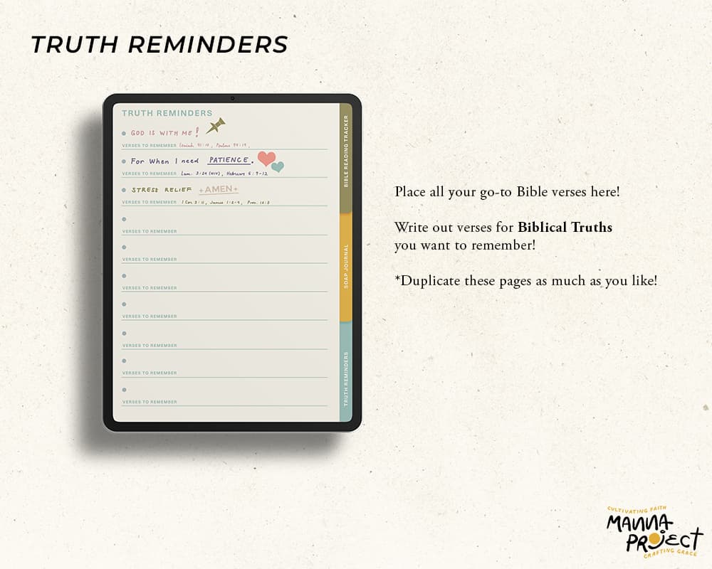 Truth Reminders page listing go-to verses