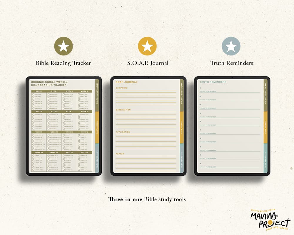 The three tools: reading tracker, S.O.A.P. journal and truth reminders