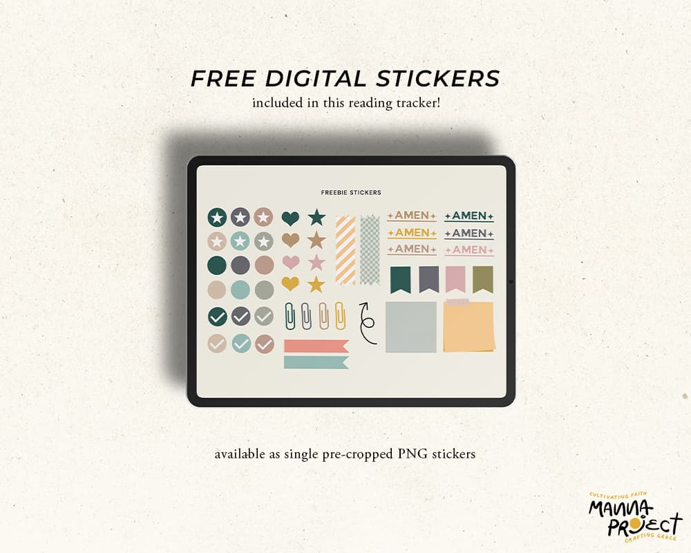 Free digital stickers included with the reading tracker