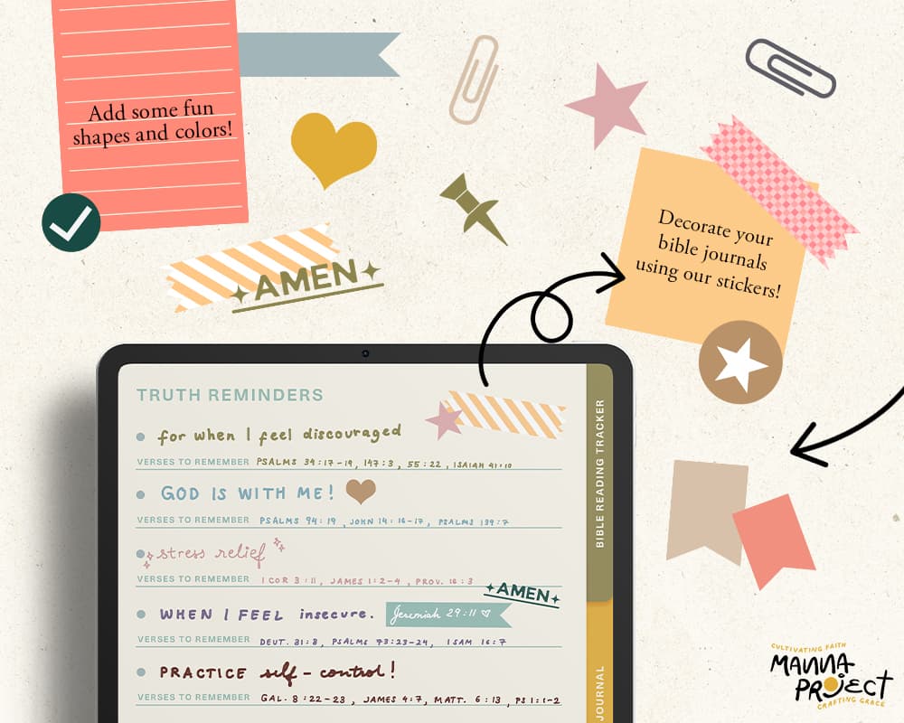 Digital stickers on a journal page